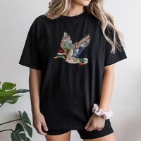 Faux Rhinestone Bird Graphic Tee, Mallard Duck Christmas Shirt, Holiday Mallard Duck T-Shirt, Duck Hunting Bird Lover Graphic Tee