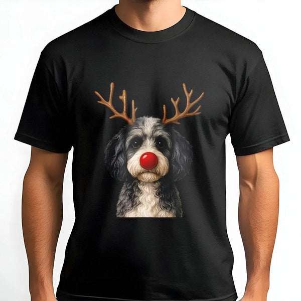 Adorable Puppy Antlers Shirt, Christmas Reindeer Dog T-Shirt, Red Nose Dog Graphic Tee, Festive Xmas Dog T-Shirt, Holiday Dog