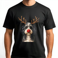 Adorable Puppy Antlers Shirt, Christmas Reindeer Dog T-Shirt, Red Nose Dog Graphic Tee, Festive Xmas Dog T-Shirt, Holiday Dog Lover Present