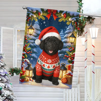 Santa Hat Festive Sweater Yard Flag, Black Poodle Christmas Garden Flag, Double Sided Dog Holiday Lawn Flag, Pet Lover Lawn Decor