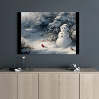 Winter Forest Canvas Print, Snowman with Cardinal Canvas Wall Art, Snowy Holiday Wall Canvas, Christmas Seasonal Decor, Winter Canvas Present
