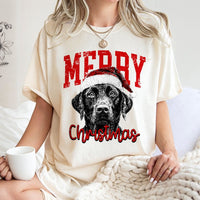 Santa Hat Dog Christmas Shirt, Black Labrador Christmas T-Shirt, Black Lab Holiday Graphic Tee, Dog Lover Christmas T-Shirt, Xmas Present