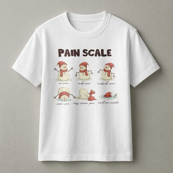 Humorous Medical Humor Shirt, Snowman Pain Scale Christmas Nurse T-Shirt, Holiday Healthcare Graphic Tee, Winter Hospital Tee