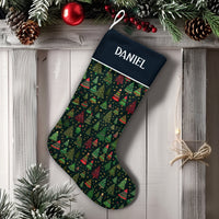 Custom Festive Tree Christmas Stocking, Personalized Christmas Tree Stocking, Velboa Holiday Mantle Stocking, Family Xmas Hanging Stocking