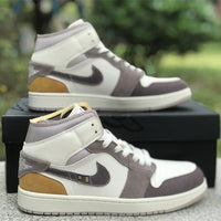 Mid Top Sneakers, White Brown Colorway, Lace Up Design, Casual Gift for Sneaker Fans