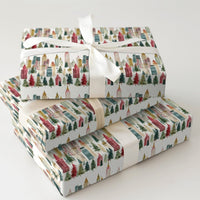 Watercolor Urban Holiday Gift Wrap, Christmas City Skyline Wrapping Paper, Cityscape Tree Gift Wrapping Paper, Festive Roll Wrapping Paper