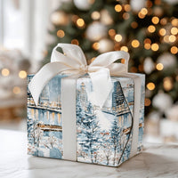 Snowy Skyline Christmas Gift Wrap, Winter Cityscape Wrapping Paper, Watercolor Waterfront City Wrapping Paper, Holiday Gift Wrap Roll