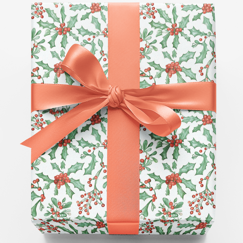 Holly Berry Holiday Gift Wrap, Christmas Mistletoe Wrapping Paper, Botanical Winter Gift Wrapping Paper, Festive Xmas Wrapping Paper Roll