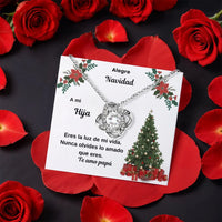 Spanish Message Card Love Knot Pendant, Daughter Love Knot Necklace, Gold Finish Knot Necklace, Christmas Present for Daughter from Dad