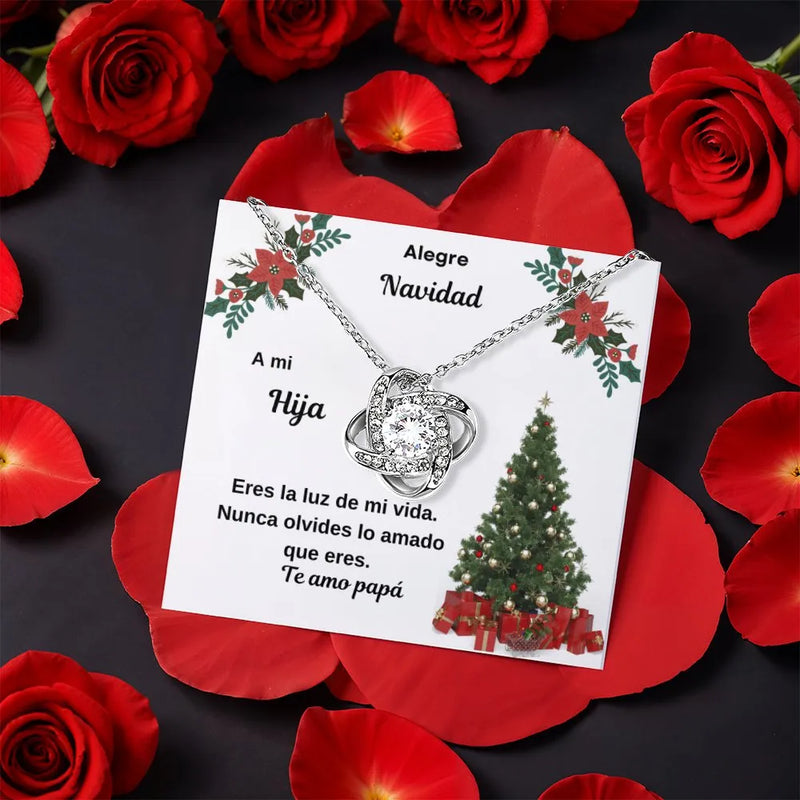 Spanish Message Card Love Knot Pendant, Daughter Love Knot Necklace, Gold Finish Knot Necklace, Christmas Present for Daughter from Dad