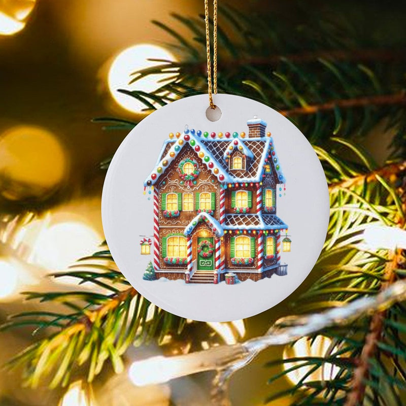 Sweet Holiday Christmas Tree Ornament, Gingerbread House Ornament, Festive Ceramic Ornament, Winter Home Decor, Adorable Xmas Tree Present