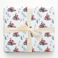 Watercolor Winter Forest Gift Wrap Paper, Santa Snowmobile Christmas Wrapping Paper, Snowmobile Holiday Wrapping Paper, Xmas Gift Wrap Roll