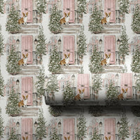 Adorable Dog Holiday Wrapping Paper, Christmas Corgi Wrapping Paper, Pink Door Winter Gift Wrap, Festive Puppy Paper