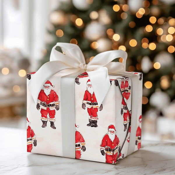 Vintage Santa Christmas Gift Wrap, Watercolor Santa Claus Wrapping Paper, Festive Santa Holiday Wrapping Paper, Classic Xmas 