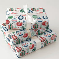 Festive Holiday Ornament Gift Wrap, Watercolor Christmas Wrapping Paper, Pine Botanical Xmas Wrapping Paper Roll, Seasonal Present Wrap