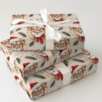 Watercolor Lion Gift Wrap, Santa Lion Christmas Wrapping Paper, Adorable Animal Wrapping Paper, Festive Holiday Gift Wrap, Xmas Present Paper