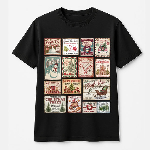 Retro Holiday Stamp Shirt, Vintage Christmas Stamp T-Shirt, Festive Postage Collage Graphic Tee, Comfy Winter Christmas T-Shi