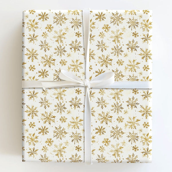Winter Holiday Gift Wrap, Gold Snowflake Wrapping Paper, Christmas Wrapping Paper Roll, Shimmering Gold Gift Wrap, Festive Ho