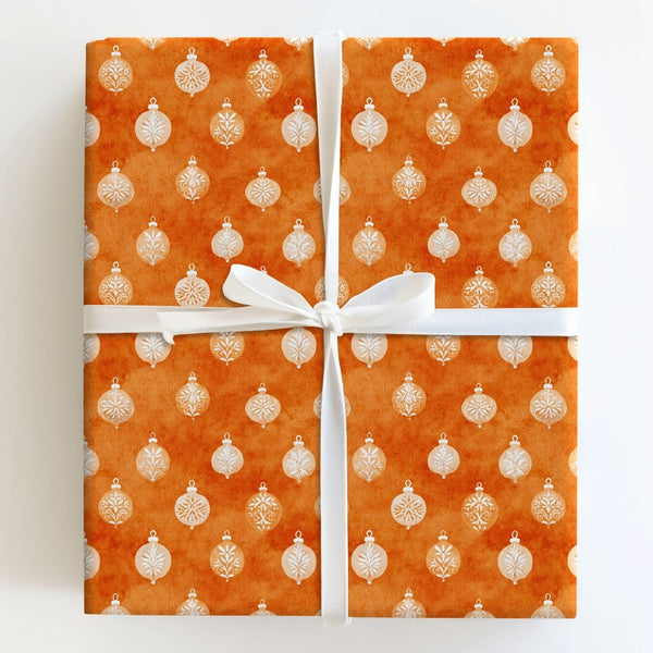 Terracotta Christmas Wrapping Paper, White Ornament Wrapping Paper, Watercolor Bauble Holiday Wrapping Paper, Elegant Winter 