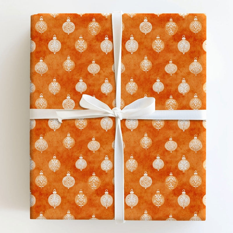 Terracotta Christmas Wrapping Paper, White Ornament Wrapping Paper, Watercolor Bauble Holiday Wrapping Paper, Elegant Winter Gift Wrap