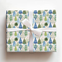 Blue Green Holiday Gift Wrap, Watercolor Christmas Tree Wrapping Paper, Festive Trees Wrapping Paper, Winter Woodland Forest Wrapping Paper