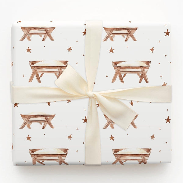 Watercolor Christian Christmas Gift Wrap, Nativity Manger Wrapping Paper, Religious Holiday Wrapping Paper, Faith Church Gift