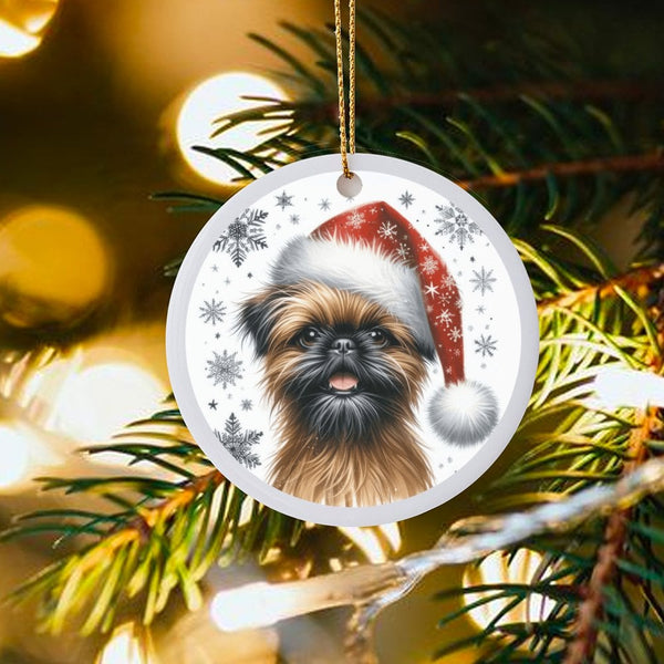 Santa Hat Dog Breed Ceramic Ornament, Brussels Griffon Christmas Ornament, Holiday Tree Keepsake Ornament, Present for Dog Lo