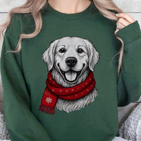 Adorable Dog in Scarf Sweatshirt, Golden Retriever Christmas Sweatshirt, Retro Holiday Puppy Crewneck, Dog Lover Xmas Sweater
