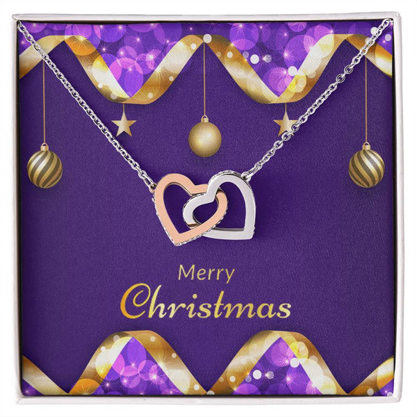 CZ Crystal Heart Pendant, Interlocking Hearts Necklace, Romantic Christmas Necklace, Double Heart Jewelry for Women, Holiday 