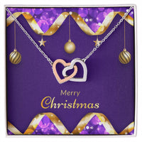 CZ Crystal Heart Pendant, Interlocking Hearts Necklace, Romantic Christmas Necklace, Double Heart Jewelry for Women, Holiday Heart Necklace