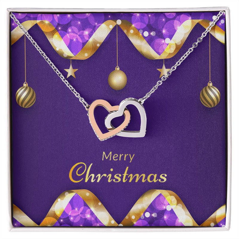 CZ Crystal Heart Pendant, Interlocking Hearts Necklace, Romantic Christmas Necklace, Double Heart Jewelry for Women, Holiday Heart Necklace
