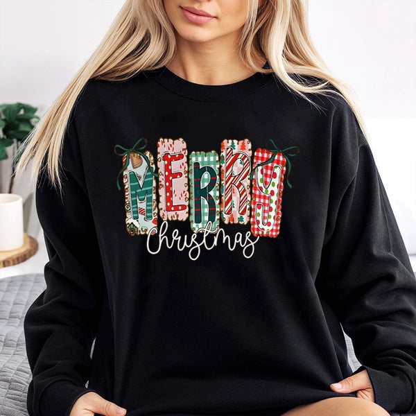 Merry Christmas Holiday Sweater, Coquette Bow Christmas Sweatshirt, Adorable Aesthetic Bow Xmas Crewneck, Preppy Winter Pullo