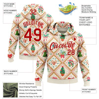 Personalized Name Number Holiday Hoodie, Custom Christmas Patchwork Hoodie, 3D Pattern Pullover Hoodie, Festive Sports Fan Sweatshirt Present