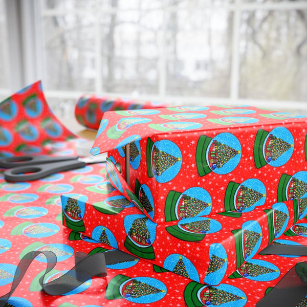 Festive Winter Tree Gift Wrap, Snow Globe Christmas Wrapping Paper, Adorable Holiday Present Wrap, Xmas Gift Wrapping Paper, 