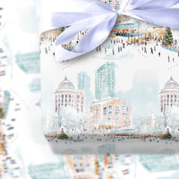 Winter Town Square Gift Wrap, Ice Skating City Wrapping Paper, Festive Christmas Tree Wrapping Paper, Holiday Season Wrapping Paper