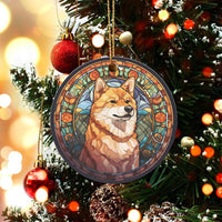 Japanese Dog Holiday Ornament, Stained Glass Shiba Inu Christmas Ornament, Colorful Puppy Ceramic Ornament, Pet Lover Keepsake Present