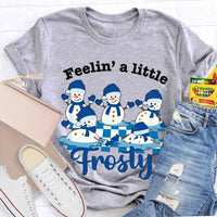 Humorous Christmas Snowman T-Shirt, Feelin a Little Frosty Snowman Shirt, Retro Holiday Graphic Tee, Adorable Winter Snowman Xmas Crew Tee