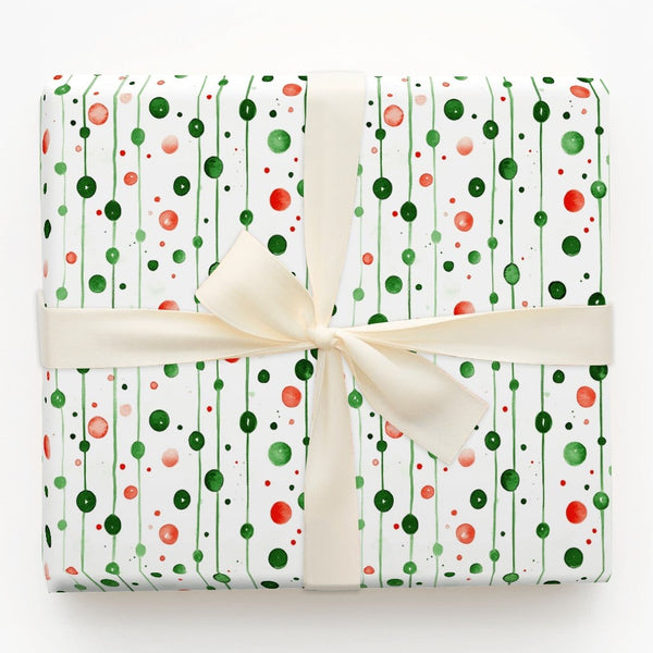 Red and Green Christmas Gift Wrap, Watercolor Polka Dot Wrapping Paper, Modern Holiday Wrapping Paper, Festive Striped Gift W