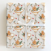 Holiday Cocktail Gift Wrap, Gingerbread Man Martini Wrapping Paper, Adorable Gingerbread Christmas Wrapping Paper, Festive Snowflake Gift Wrap