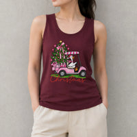 Pink Golf Cart Christmas Tree Tank, Christmas Goose Tank Top, Christmas in July Tank Top, Retro Beach Holiday Sleeveless Tee, Xmas Present