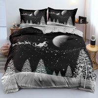 Christmas Winter Forest Bedding Set, Santa Sleigh Duvet Cover Set, 3D Holiday Quilt Cover, Festive Xmas Bedspread, Home Decor Present