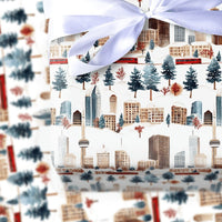 Watercolor Winter Cityscape Gift Wrap, Toronto CN Tower Wrapping Paper, Canadian Streetcar Wrapping Paper, Christmas Holiday Wrapping Paper