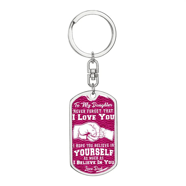 Fist Bump Love Quote Keyring, To My Daughter Dog Tag Keychain, Surgical Steel Daughter Keychain, Birthday Christmas Present f