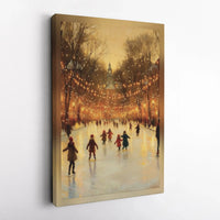 Christmas Park Lights Canvas Print, Winter Ice Skating Canvas Art, Snowy Holiday Scene Wall Art, Festive Winter Canvas Decor, Holiday Present