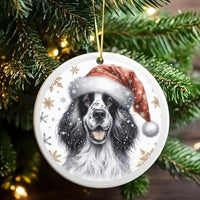 Dog in Santa Hat Ornament, English Springer Spaniel Christmas Ornament, Spaniel Puppy Tree Ornament, Dog Lover Ceramic Ornament, Xmas Present