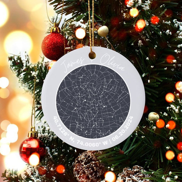 Personalized Night Sky Wedding Ornament, Custom Star Map Ornament, Ceramic Christmas Ornament, Couples Anniversary Keepsake D