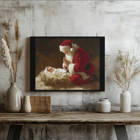 Religious Christmas Wall Art Canvas, Santa Praying Over Baby Jesus Canvas, Christian Holiday Canvas Print, Nativity Scene Home Decor