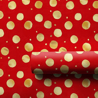 Metallic Dot Holiday Gift Wrap, Red and Gold Polka Dot Wrapping Paper, Festive Christmas Wrapping Paper Roll, Elegant Birthday Gift Wrap