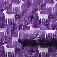 Watercolor Winter Forest Gift Wrap, Purple Reindeer Wrapping Paper, Snowy Deer Holiday Wrapping Paper, Woodland Christmas Gift Wrap Roll