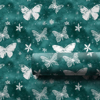 Teal Snowflake Gift Wrap, Winter Butterfly Wrapping Paper, Elegant Nature Holiday Wrapping Paper, Christmas and Birthday Present Wrap